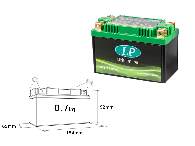 LANDPORT akumulátor lithium-iontový LIFEPO4 LFP9 (ML LFP9) (134X65X92) (YTX9BS, YT9B4, YT7B4, YT9BBS,YT7BBS) (36 WH) (váha 700G) (4) (LANDPORT)